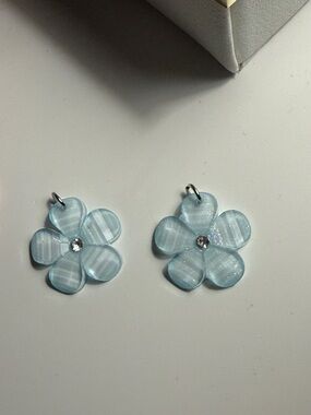Blue Flower Pendant Pair with Crystal Accent - Women Jewelry